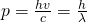 LARGE p=frac{hv}{c}=frac{h}{lambda } 